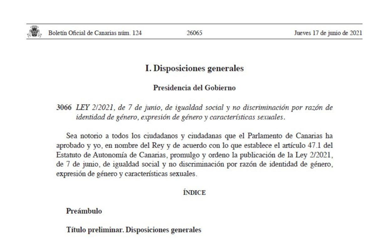 Ley 2/2021, de 7 de junio, de igualdad social y no discriminación por razón de identidad de género, expresión de género y características sexuales.