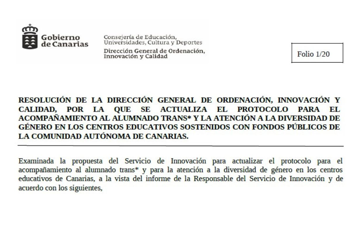 Protocolo para el acompañamiento al alumnado Trans* y la atención a la diversidad de género en los centros educativos de Canarias
